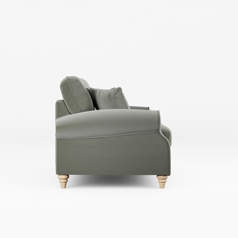 Hazel 2 Seater Sofa Fabric Ansell Moss With Country Oak Leg Side View