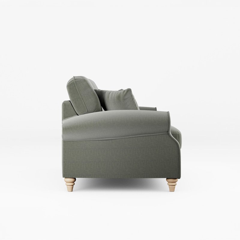 Hazel 3 Seater Sofa Fabric Ansell Moss With Country Oak Leg Side View