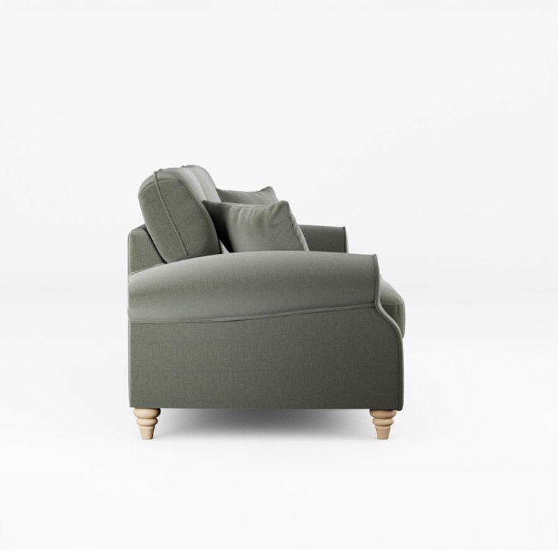 Hazel 4 Seater Sofa Fabric Ansell Moss With Country Oak Leg Side View