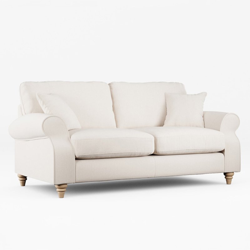 Hazel 3 Seater Sofa Fabric Ansell Bamboo With Country Oak Leg Off Front View