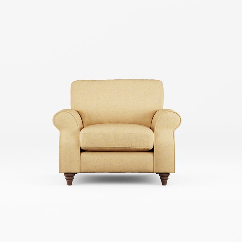 Hazel Armchair Fabric Oslo Ochre With Burnished Beech Leg Front View