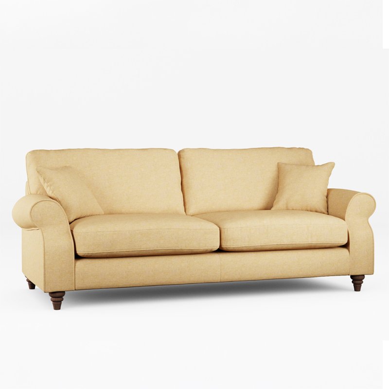 Hazel 4 Seater Sofa Fabric Oslo Ochre With Burnished Beech Leg