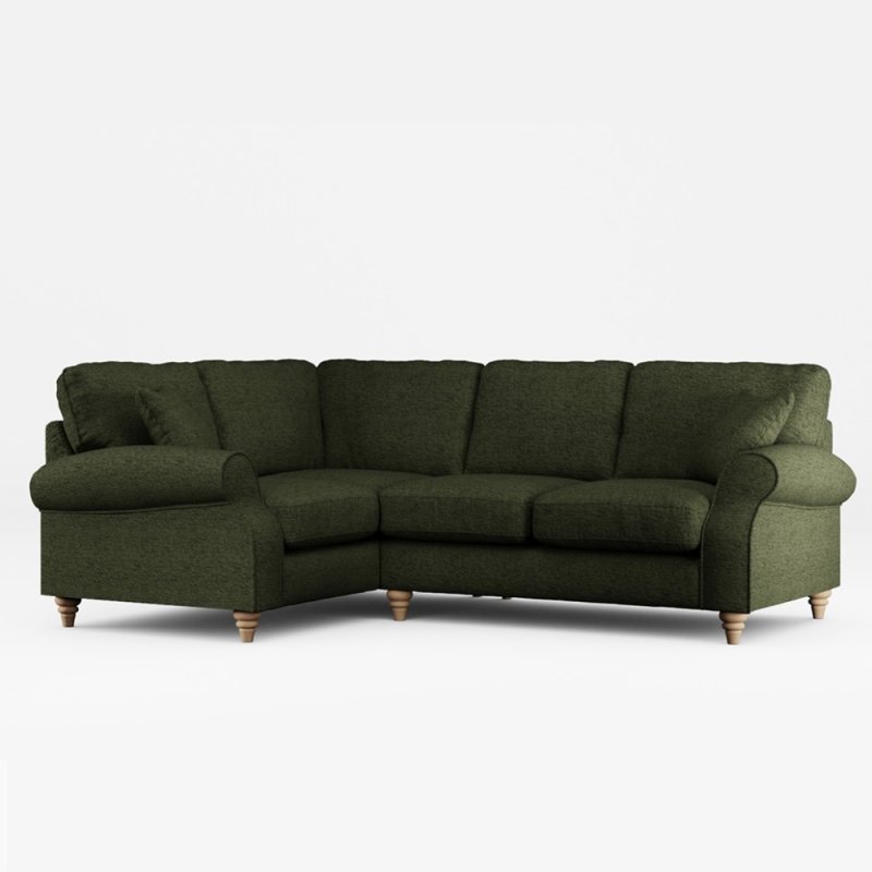 Hazel 4 Seater Corner Sofa Fabric Mikah Basil With Country Oak Leg