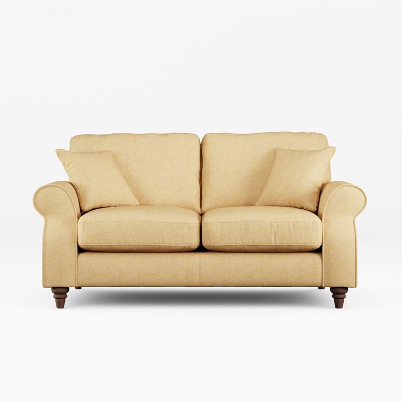 Hazel 2 Seater Sofa Fabric Oslo Ochre With Burnished Beech Leg Front