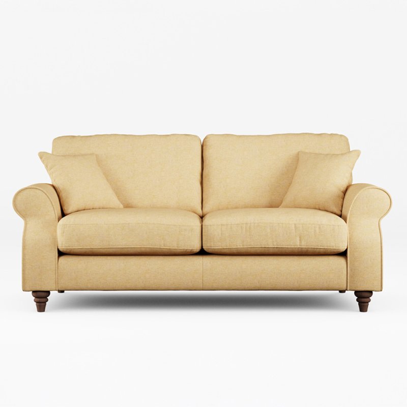 Hazel 3 Seater Sofa Fabric Oslo Ochre With Burnished Beech Leg Front View