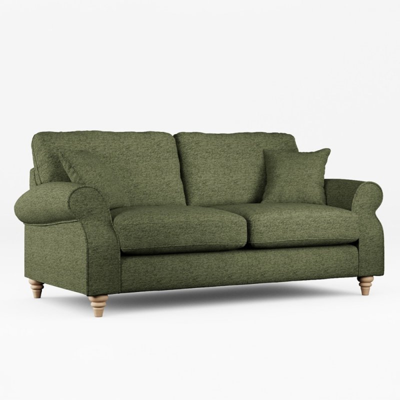 Hazel 3 Seater Sofa Fabric Mikah Basil With Country Oak Leg