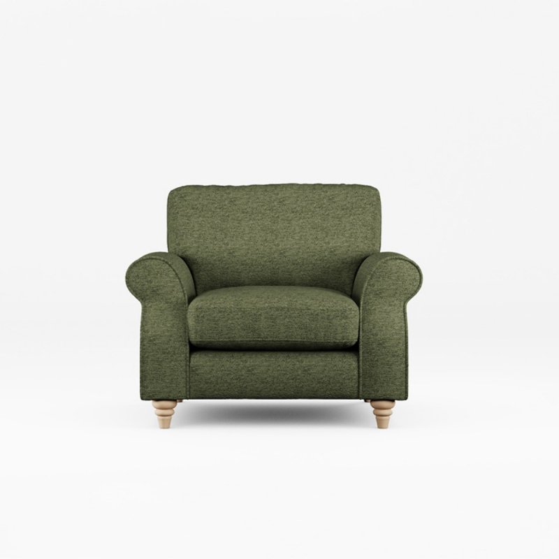 Hazel Armchair Fabric Mikah Basil With Country Oak Leg Front View
