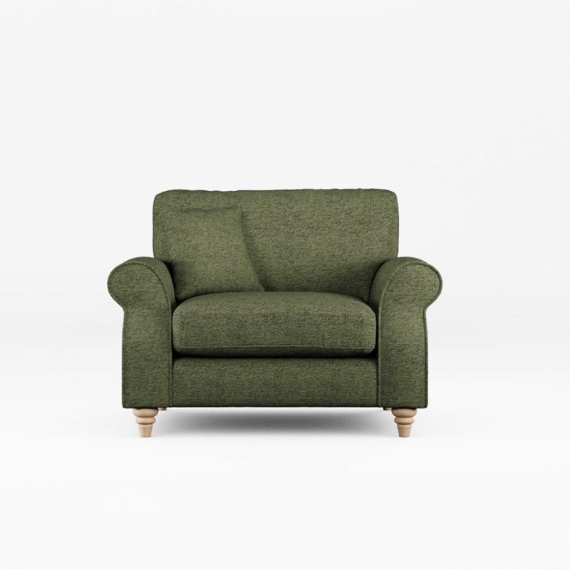Hazel Snuggler Fabric Mikah Basil With Country Oak Leg Front View