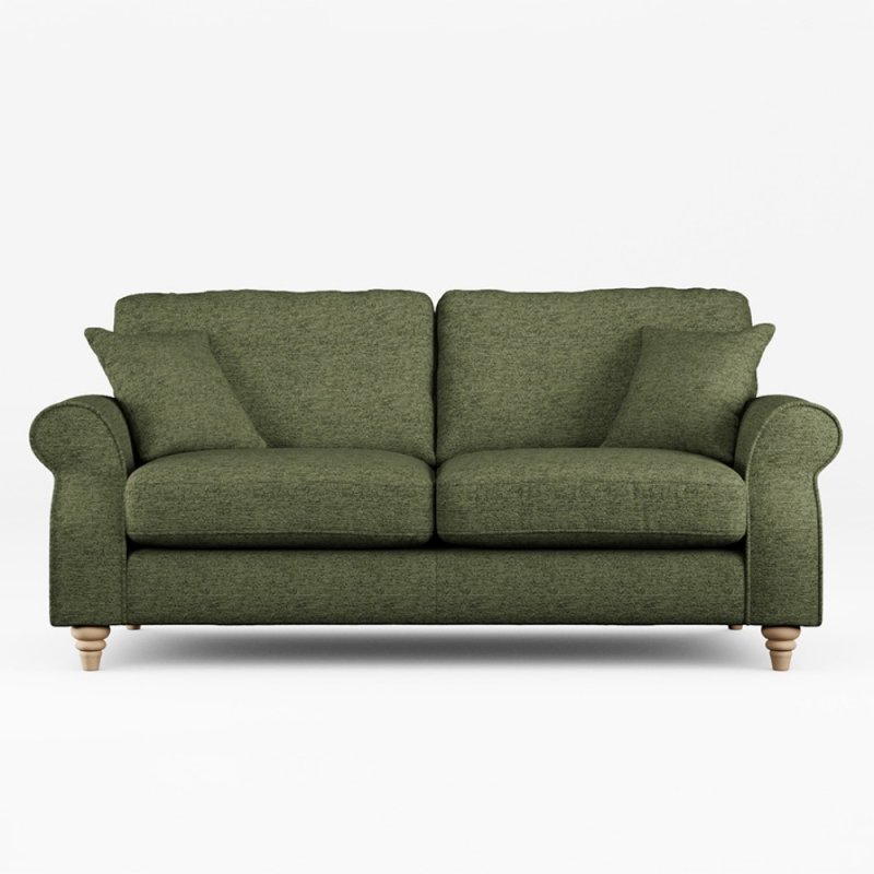Hazel 3 Seater Sofa Fabric Mikah Basil With Country Oak Leg Front View