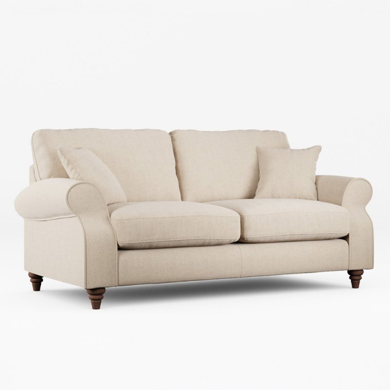 Hazel 3 Seater Sofa Fabric Minco Natural With Burnished Beech Leg