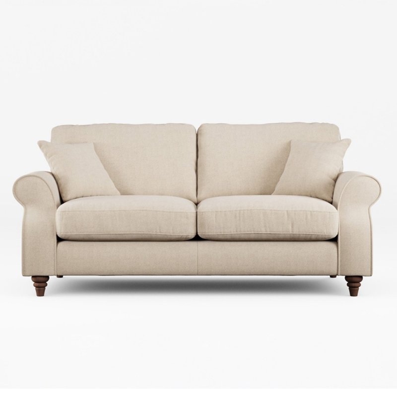 Hazel 3 Seater Sofa Fabric Minco Natural With Burnished Beech Leg Front View