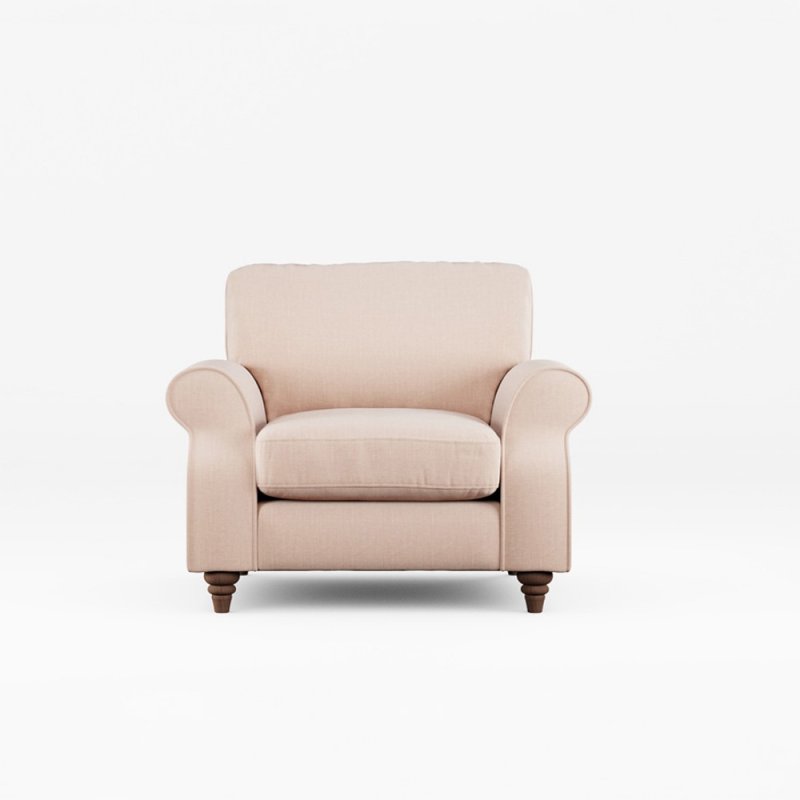 Hazel Armchair Fabric Ansell Rusty Rose With Burnished Beech Leg Front View