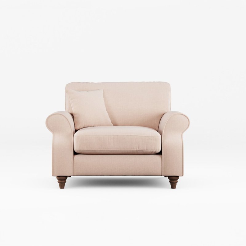 Hazel Snuggler Fabric Ansell Rusty Rose With Burnished Beech Leg Front View