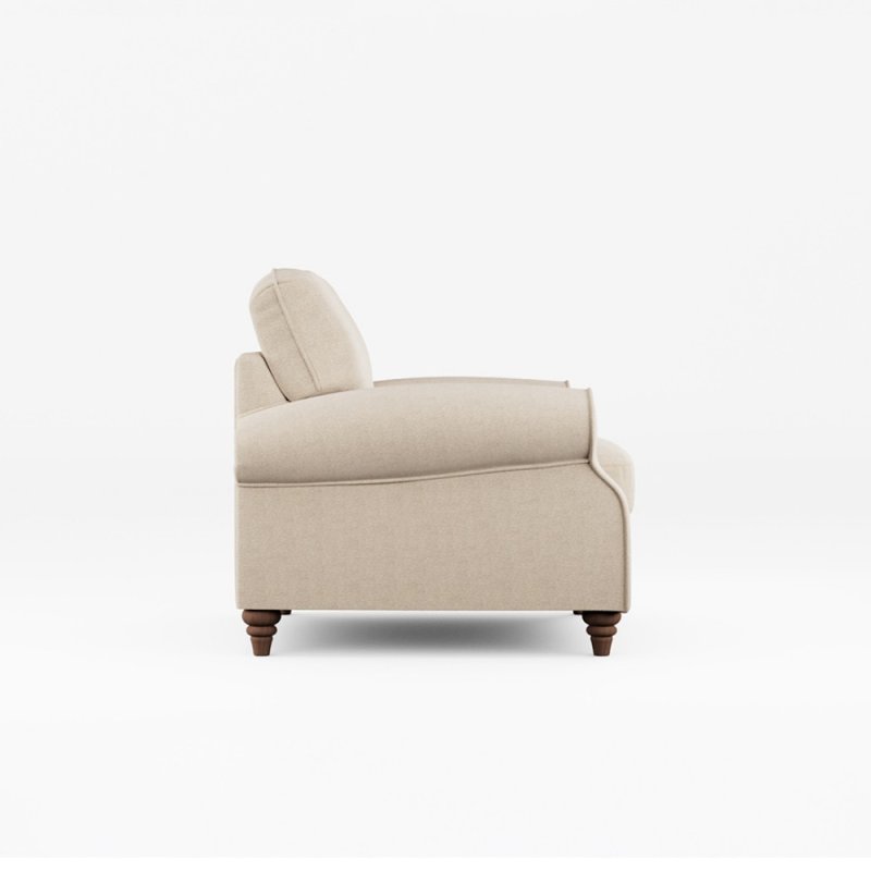 Hazel Armchair Fabric Minco Natural With Burnished Beech Leg Side View