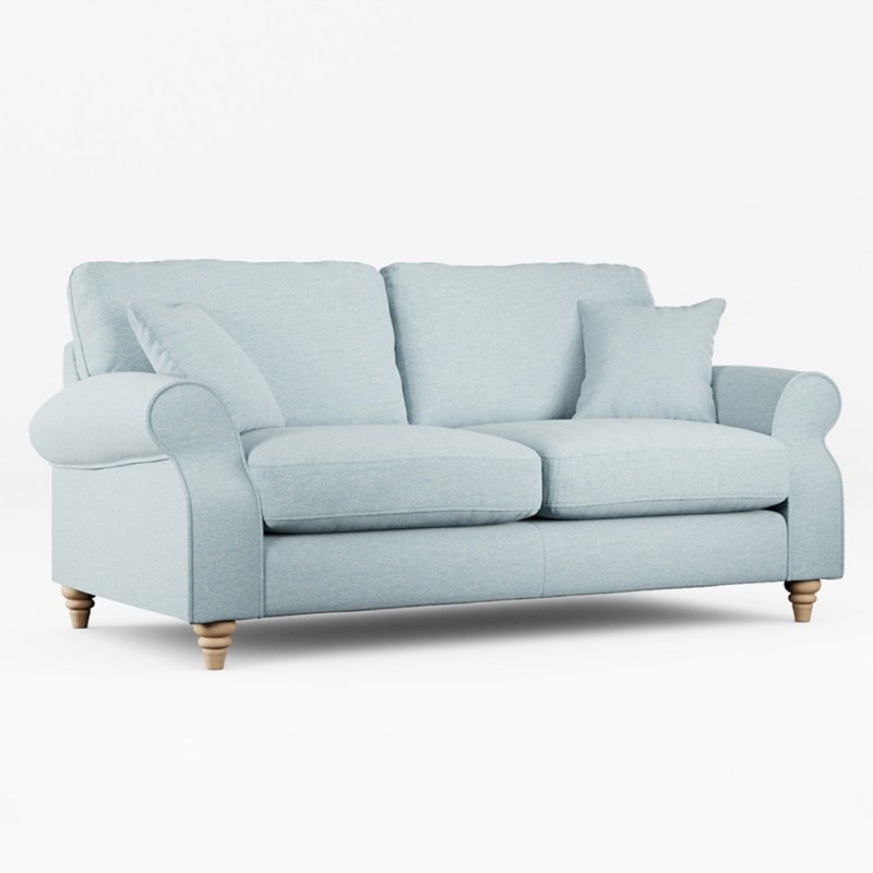 Hazel 3 Seater Sofa Fabric Minco Samur Teal With Country Oak Leg
