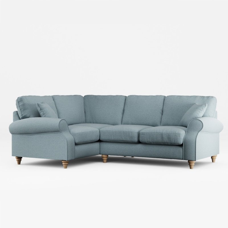 Hazel 4 Seater Corner Sofa Fabric Minco Samur Teal With Country Oak Leg