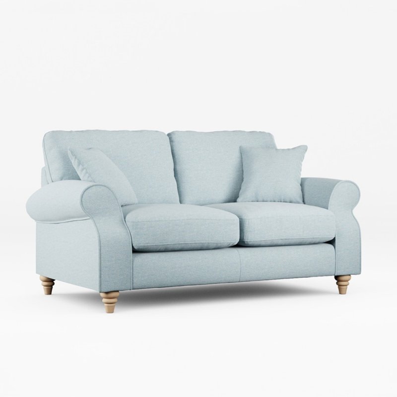Hazel 2 Seater Sofa Fabric Minco Samur Teal With Country Oak Leg