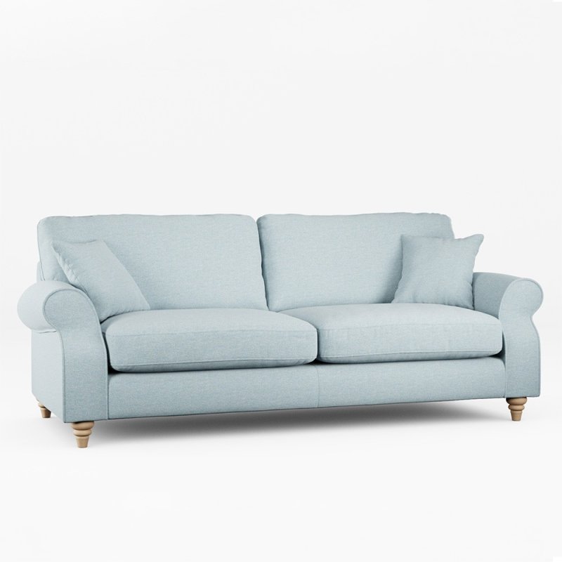 Hazel 4 Seater Sofa Fabric Minco Samur Teal With Country Oak Leg