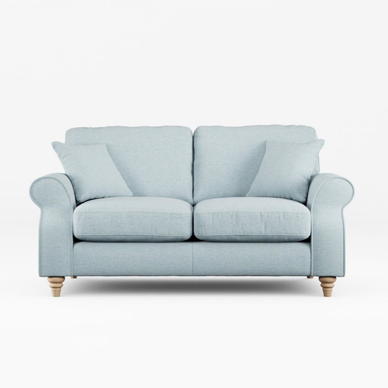 Hazel 2 Seater Sofa Fabric Minco Samur Teal With Country Oak Leg Front View