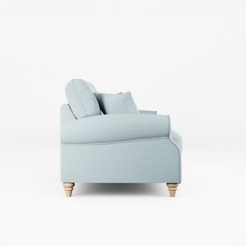 Hazel 3 Seater Sofa Fabric Minco Samur Teal With Country Oak Leg Side View