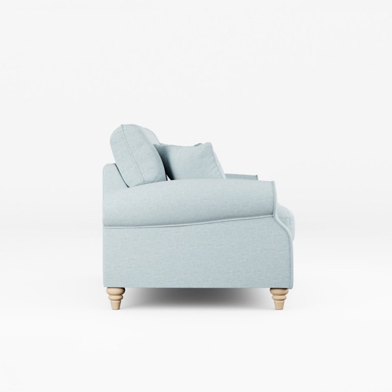 Hazel 2 Seater Sofa Fabric Minco Samur Teal With Country Oak Leg Side View
