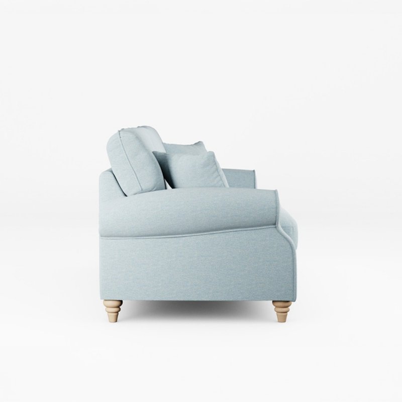 Hazel 4 Seater Sofa Fabric Minco Samur Teal With Country Oak Leg Side View