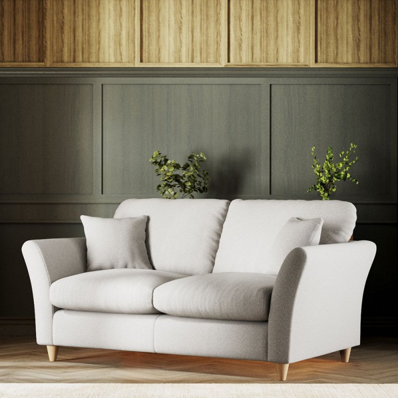 Alpine 2 Seater Sofa Fabric Minco Grey With Country Oak Leg Lifestyle