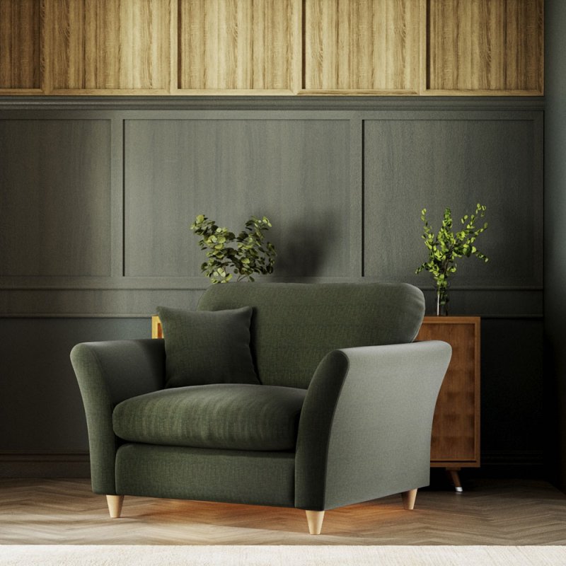 Alpine Snuggler Fabric Ansell Moss With Country Oak Leg Lifestyle