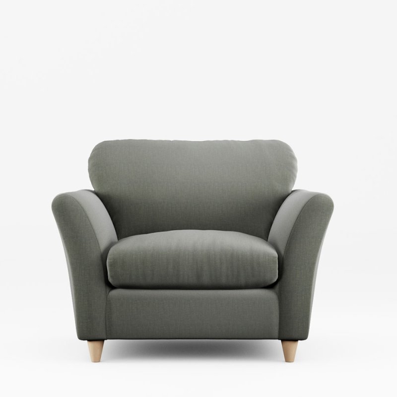 Alpine Armchair Fabric Ansell Moss With Country Oak Leg Front View