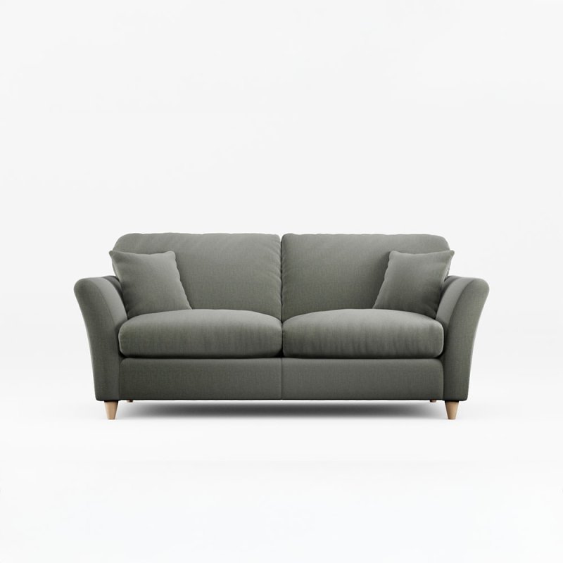 Alpine 3 Seater Sofa Fabric Ansell Moss With Country Oak Leg Front View