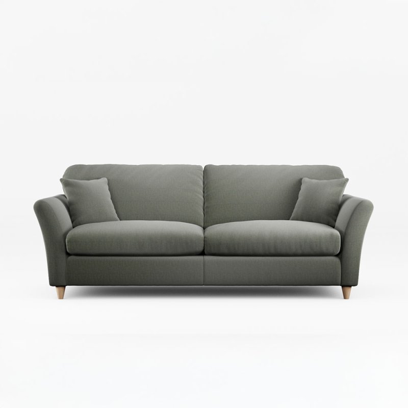 Alpine 4 Seater Sofa Fabric Ansell Moss With Country Oak Leg Front View