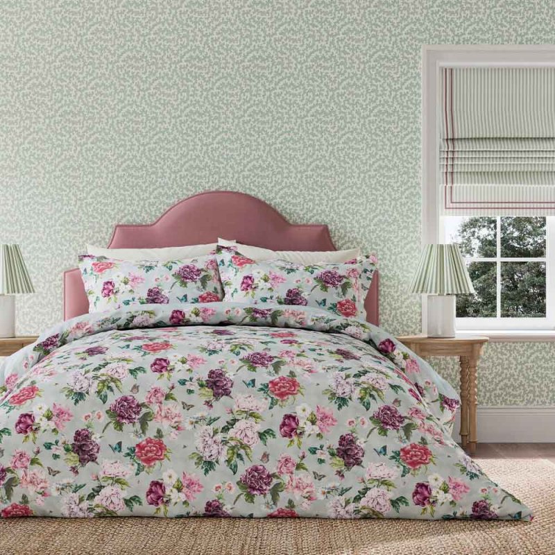 Summer Peony Reversible Double Duvet Cover Set Vinyard Rose Lifestyle