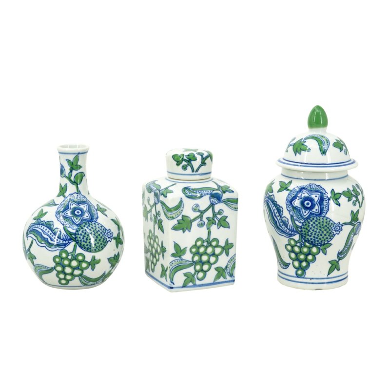 Mindy Brownes Willow Jars White, Blue & Green (Set Of 3)