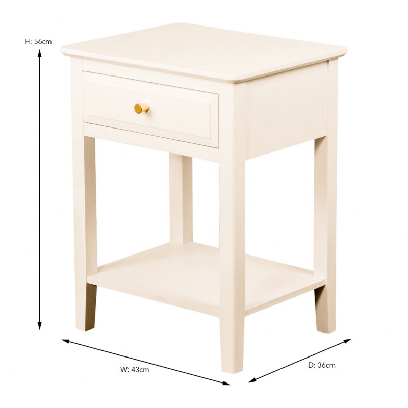 Carson 1 Drawer Low Side/Lamp Table With Shelf Cream Dimensions