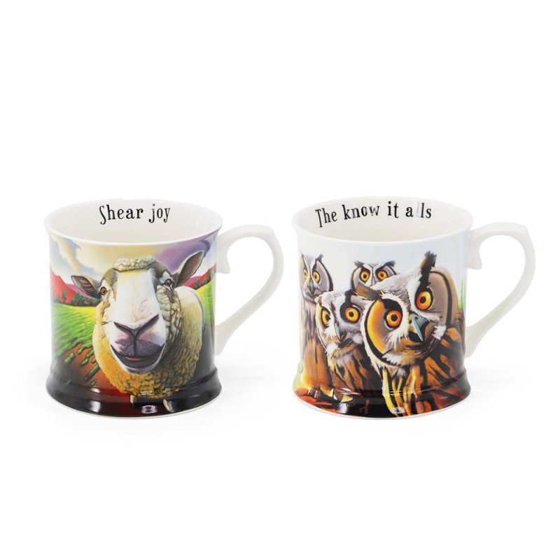 Tipperary Crystal Eoin O'Connor Beyond The Herd Tankards (Set Of 2) Sheep & Owls