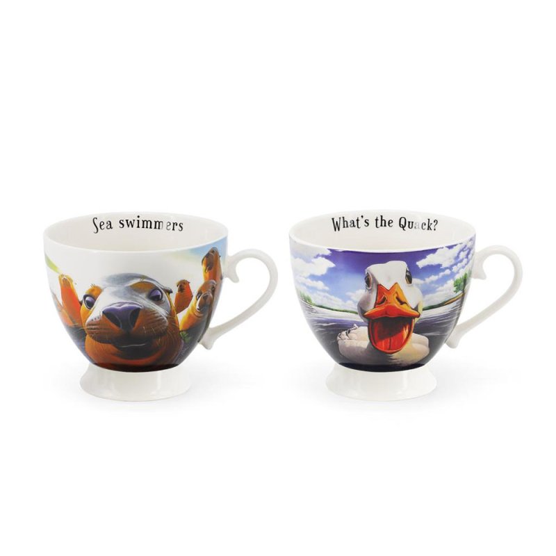 Tipperary Crystal Eoin O'Connor Beyond The Herd Cappuchino Cups (Set Of 2) Duck & Seals