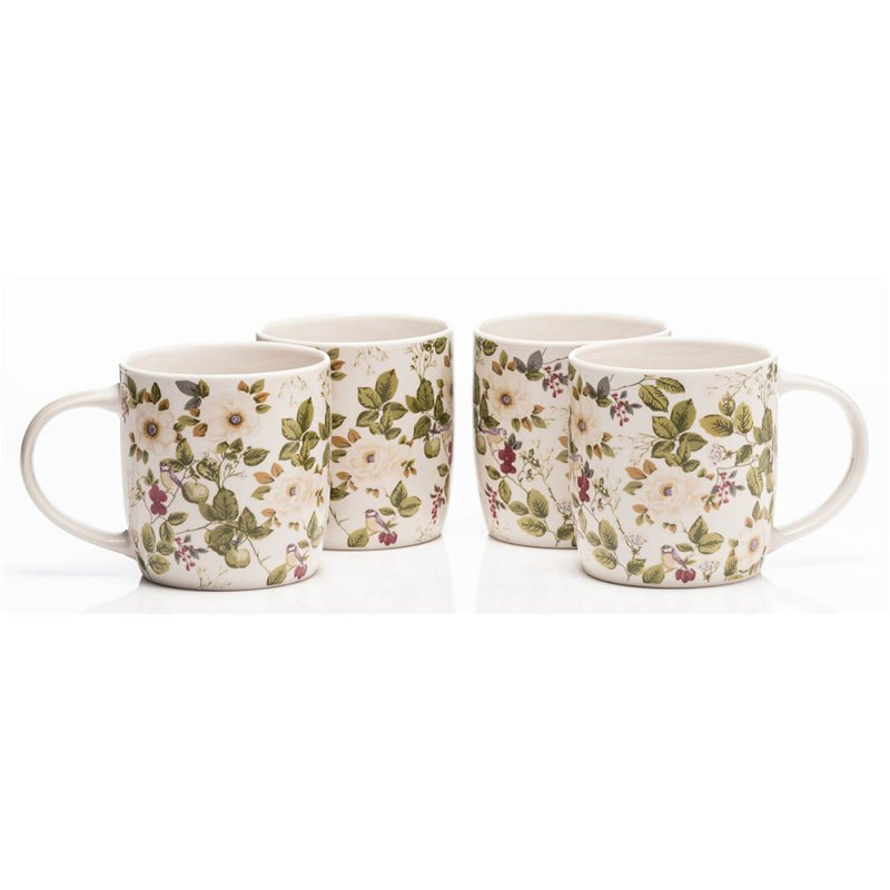 Floral Rose Mugs (Set of 4) Cream