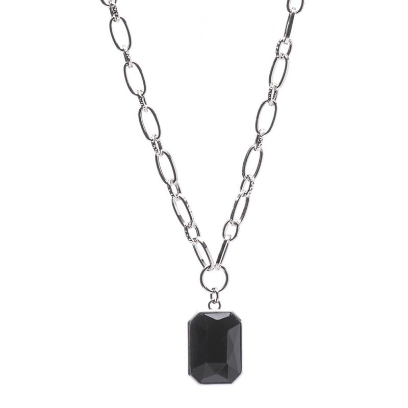 Geometric Black Pendant Silver