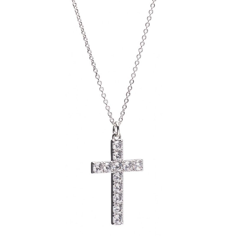 Diamond Cross Necklace Silver