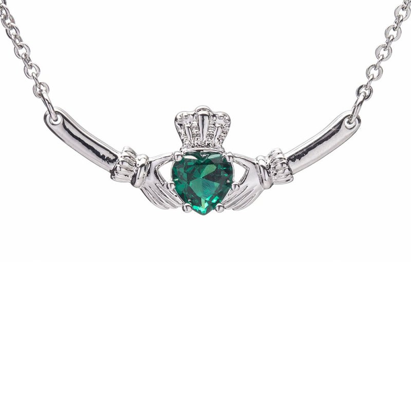 Cladagh Pendant With Green Diamond Silver
