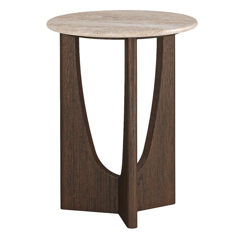 Cali Round Side/Lamp Table With Travertine Top