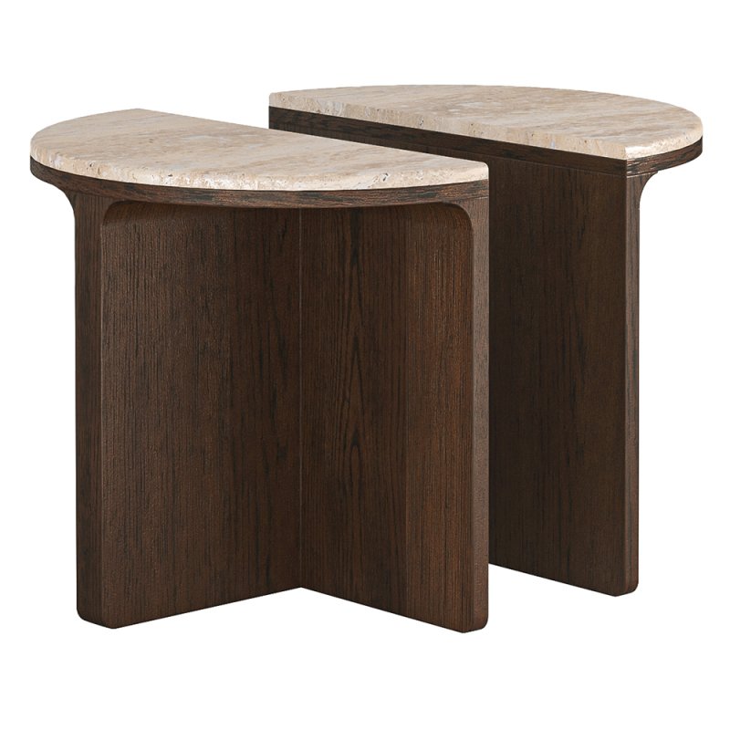 Cali Half Moon Nest Of Tables With Travertine Top (Set of 2)