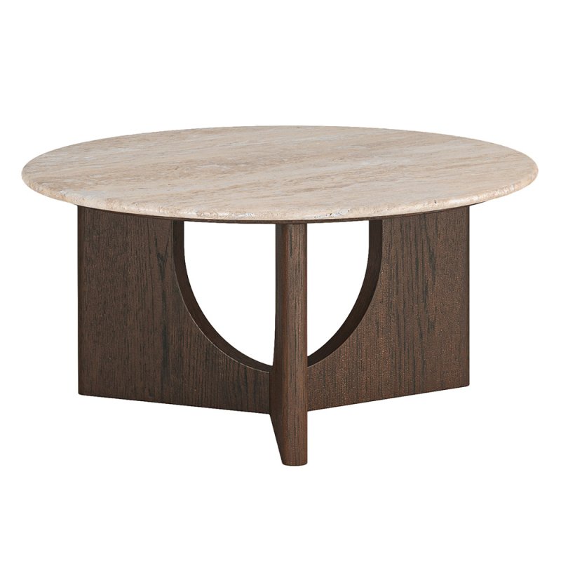 Cali Round Coffee Table With Travertine Top