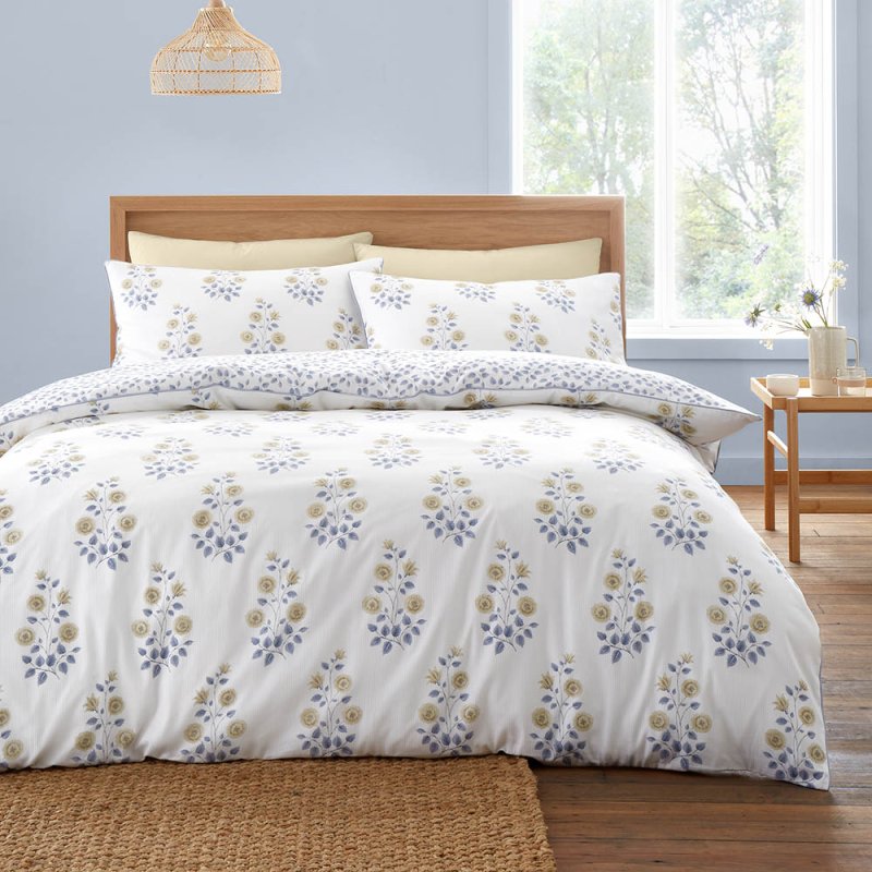 Bianca Fine Linens Eloise Floral Reversible King Duvet Cover Set Blue