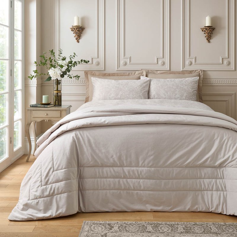 Bridgerton By Catherine Lansfield Regal Floral Velvet 240x230cm Bedspread Cream