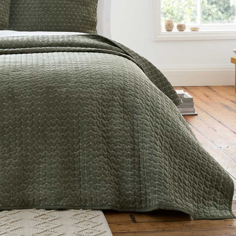 Bianca Fine Linens Attica Velvet 240x260cm Bedspread Green