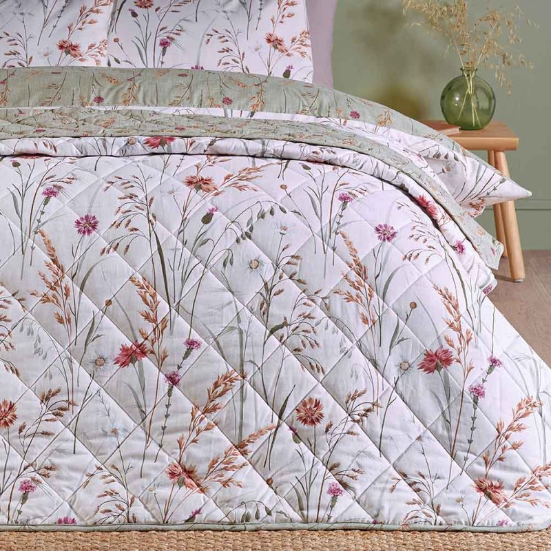 Catherine Lansfield Brushed Grasmere Floral Reversible 100x200cm Bedspread Green