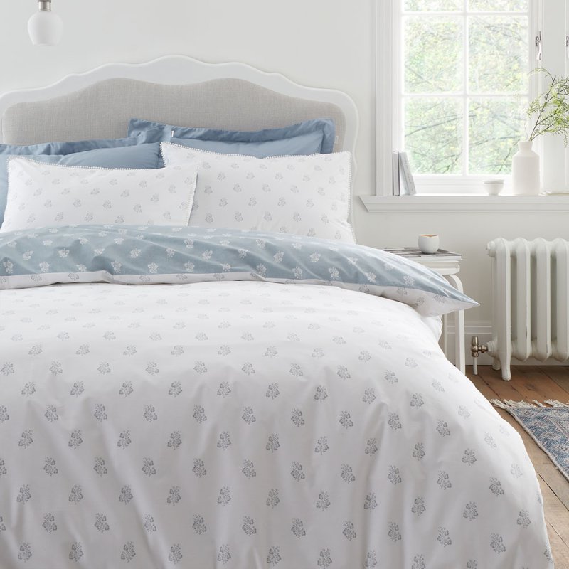 Bianca Fine Linens Esme Floral Reversible King Duvet Cover Set White/Blue