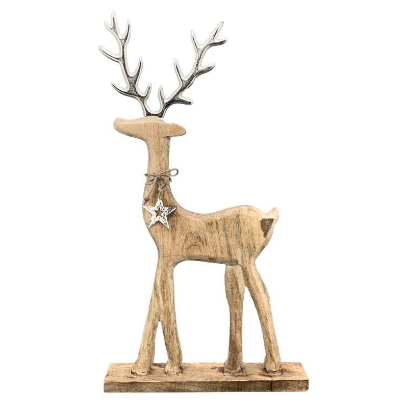 Wooden Reindeer With Gold Antlers 40cm