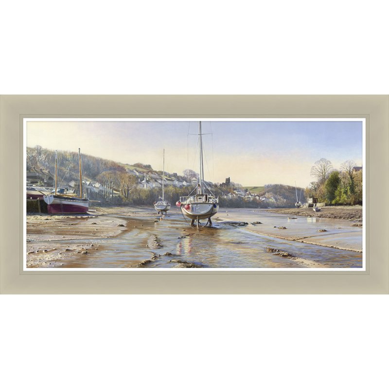 Artko First Light On The Harbour 113cm x 58cm Picture By Duncan Palmer Beige Frame